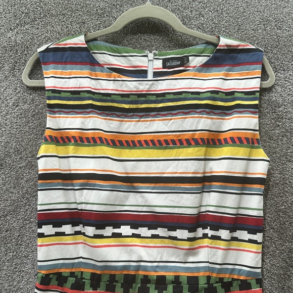 Kate Spade Saturday Sheath Dress Women 0 Tribal Striped Sleeveless Cotton Career - Picture 3 of 11